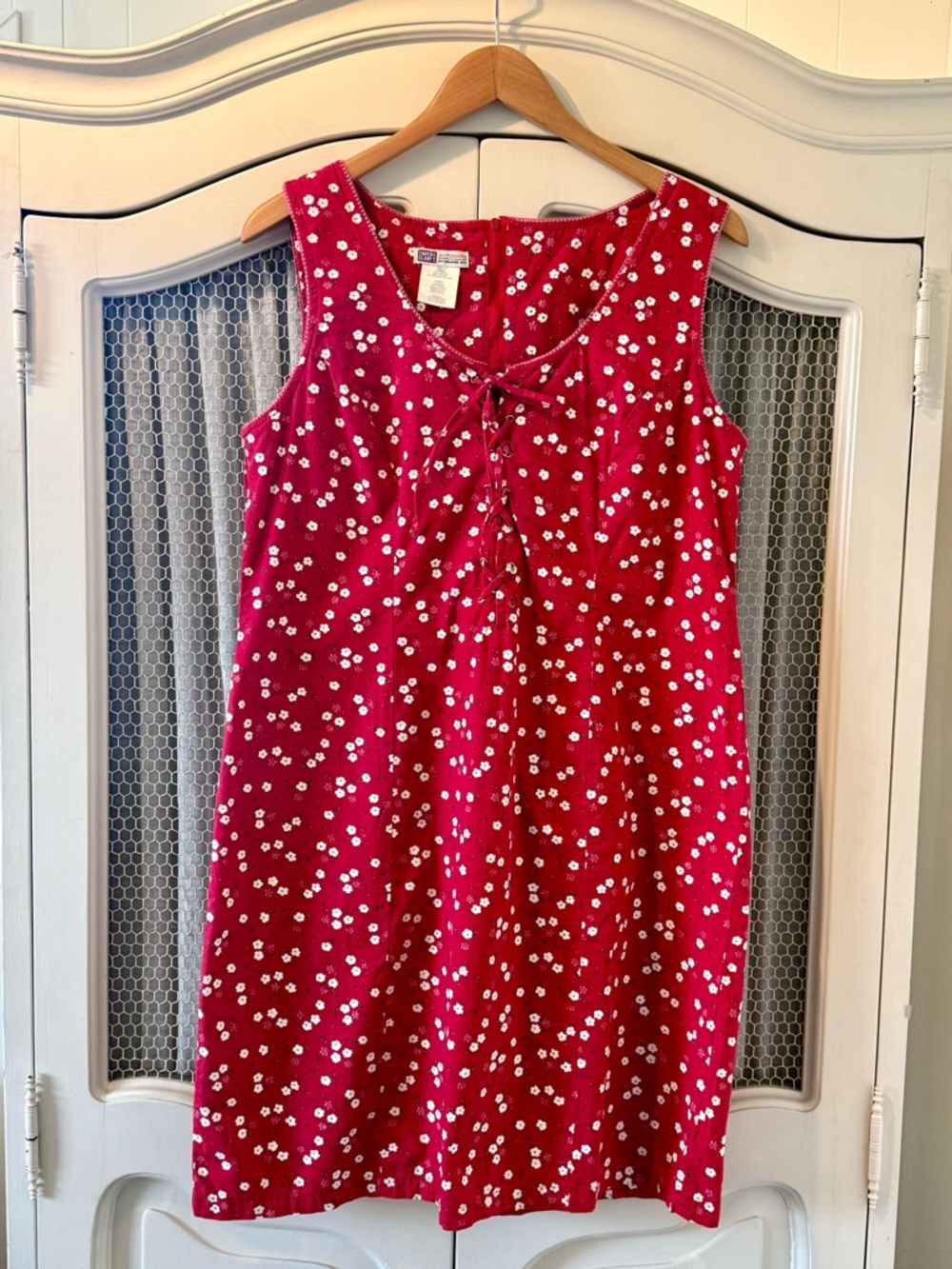 Vintage Faded Glory Preppy Red Floral Daisy 100% Cotton Shift Dress 90’s Y2K 🌼
